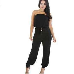 Women's Loose Fitted Tube Top Jumpsuit With Belt